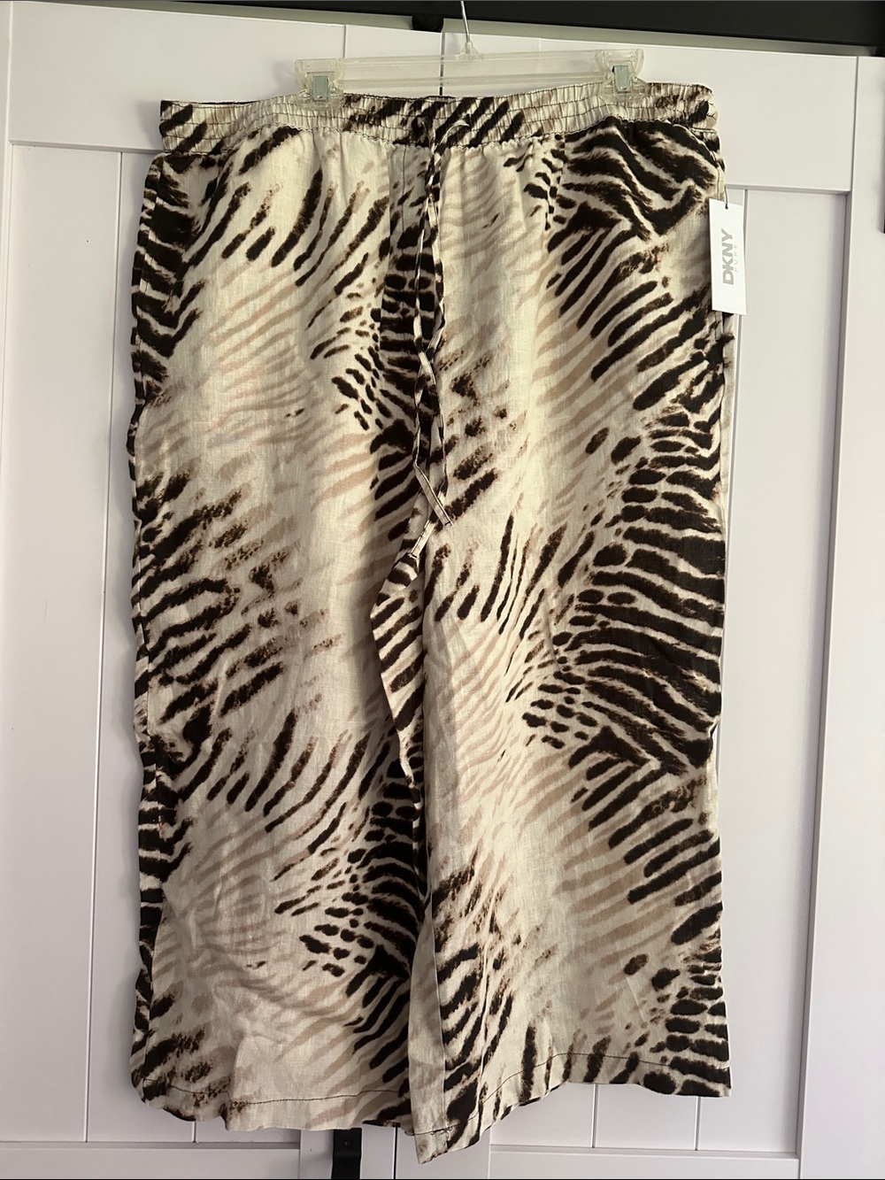 DKNY Beige and Black Zebra-Print Wide Leg Pants